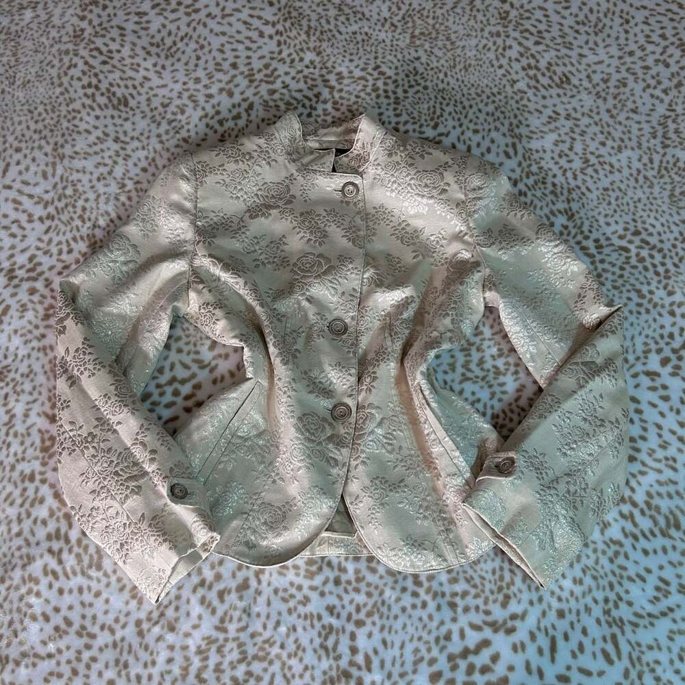 Jones New York Signature Jacket Size 4 Gold Floral Brocade Metallic